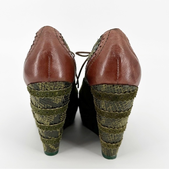 Poetic Licence "Wild Safari" Oxford Saddle Bootie Green & Brown Wedge - Picture 4 of 7